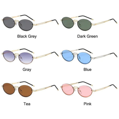 Vintage Metal Punk Sunglasses Rimless Oval Sun Glasses Trendy Frameless Shades UV400 Protection Gradient Glasses