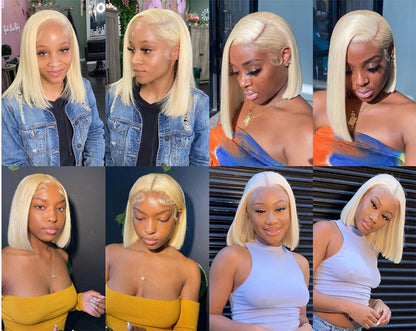 Transparent 13x4 Lace Frontal Bob Wig 613 Blonde 13x4 Human Hair Wigs Brazilian Remy Short Straight 4x4 Closure Wigs For Women