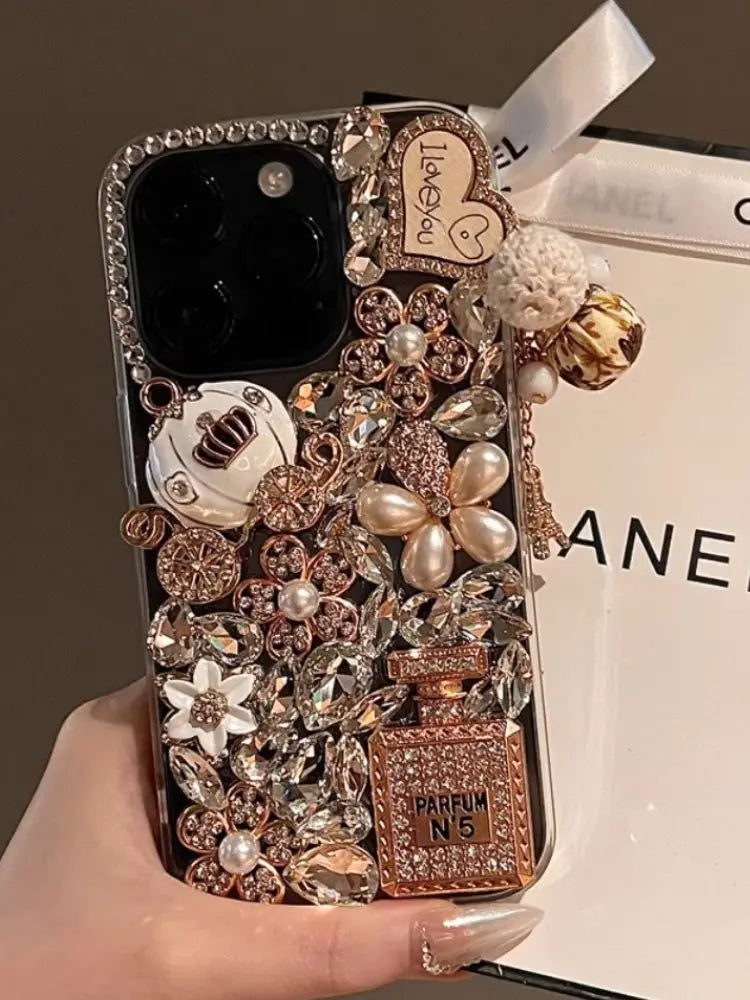 16 Pro Case Luxury Glitter Diamond Perfume Shiny Rhinestones Designers Clear Phone Cover for iPhone 15 Pro Max 13 14 Plus 11 12