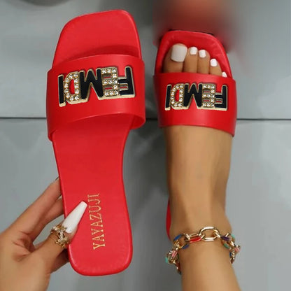 Women Luxury Fashion Single Band Slides Minimalist Plain Outdoor Flat 2023 Sandals Summer New Sandy Beach Slippers Open Toe Shoe