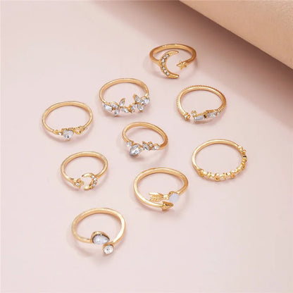 YOBEST Boho Gold Color Heart Rings Set For Women Cubic Zirconia Star Moon Arrow Flower Finger Rings Female Trendy Jewelry Gift