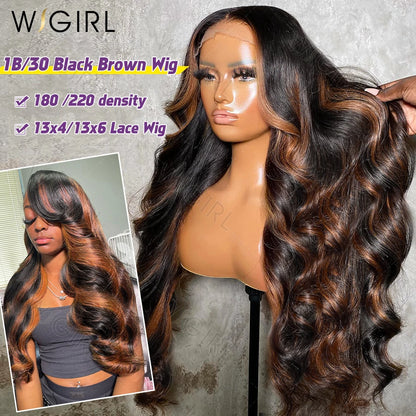 Wigirl 1B/30 Black Brown Body Wave Wigs 13x6 HD Lace Frontal Wigs Ombre Highlight 13x4 HD Lace Front Wig Human Hair For Women