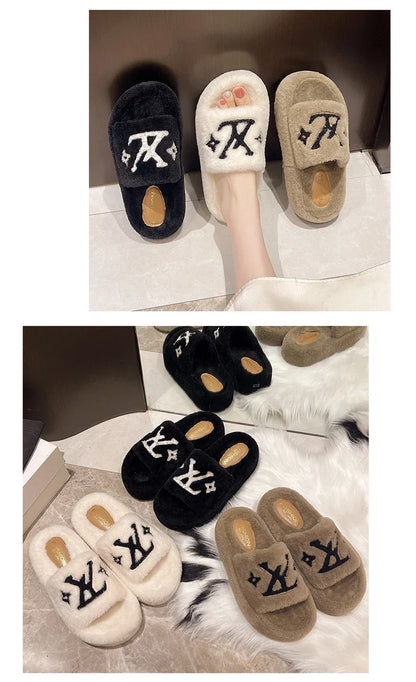 women's slippers solid color fluffy slippers women's winter fashion New women's shoes  thickened warm floor cotton slippers