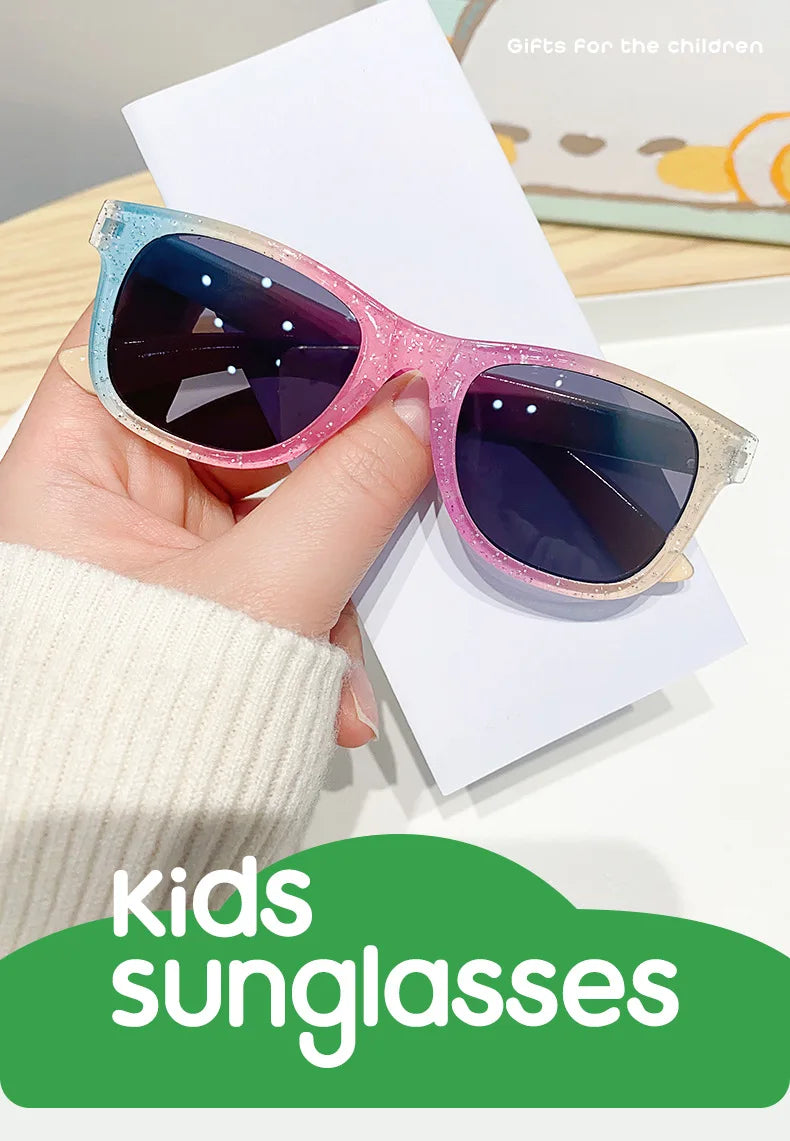 2024 New Trendy Cool Children's Colorful Shiny Square Sunglasses Girls Trendy Fashionable Cute Sun Glasses Kids Eyewear