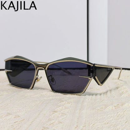 Y2K Punk Sports Sunglasses Women Men 2024 Luxury Brand Metal Frame Irregular Rectangular Sun Glasses for Lady Steampunk Eyewear