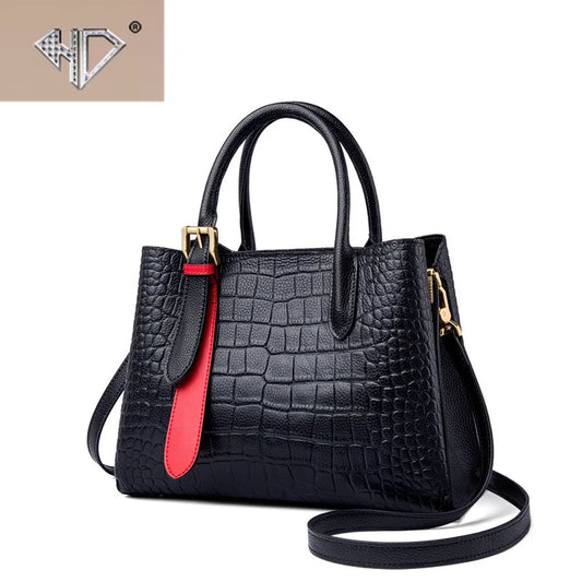 Women`s crocodile pattern sewing shoulder bag  European and American retro designer messenger bag  Simple large capacity handbag