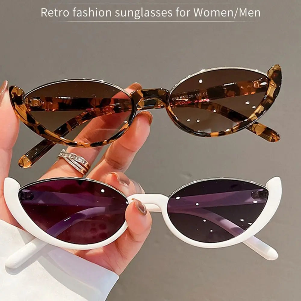 2024 New Retro Small Half Frame Sunglasses Women Cat Eye Trendy Vintage Modern Eyewear Fashion Luxury Cycling Sun Glasses