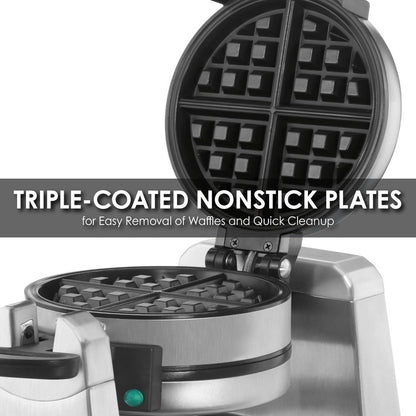 Waring Commercial Waffle Iron, Silver Nonstick Coating, WW200, 18x11x12, 1400 W