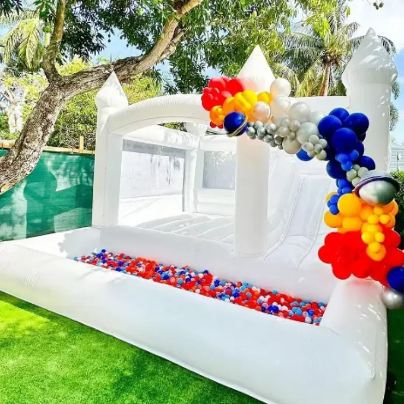 White Bounce House for Kids and Adults, Slide and Ball Pit, Outdoor PVC Jumper, Bouncy Castle, 15x15ft,With Aie Blower