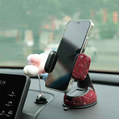 1pc Rhinestone Decor Car Phone Holder Durable Stylish Construction for Safe Driving 360° Rotation & Dashboard Suction Cup Mount!