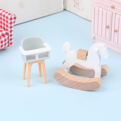 1/12 Dollhouse Mini Baby Slide/Trojan Horse/Table/ Dining Chair/Bed Model Furniture Accessories For Doll House Decor Kids Toys