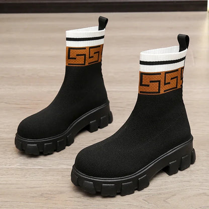 2022 Autumn Winter New Couple Socks Shoes Women Thick-soled Casual Large Size Net Black Knitted Short Boots Women Botas De Mujer - MAGUSTA BEAUTY