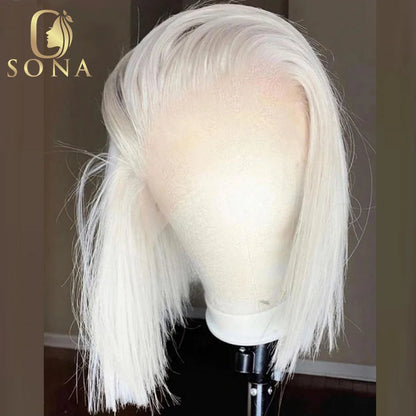 13x6 Transparent Lace Frontal Wig #60 Color White Platinum Ash Blonde Straight Bob 13x4 Lace Front Wig Human Hair Pre Plucked