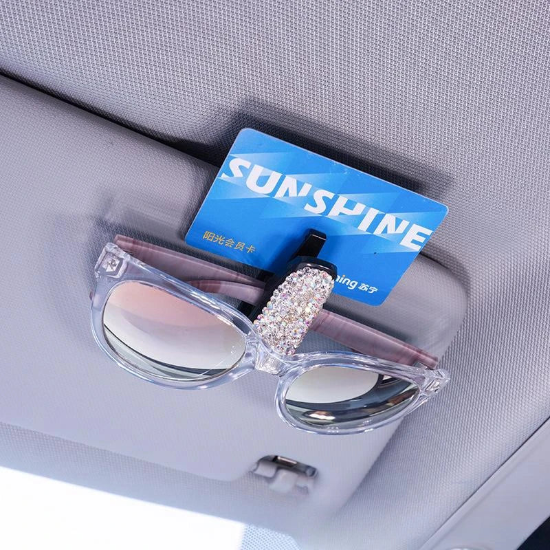 Artificial Diamond Glasses Holders Car Sun Visor Sunglasses Eyeglasses Mount With Ticket Card Clip Car Interior Accessories