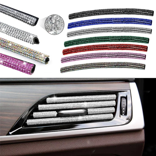 10Pcs Diamond Car Air Conditioner Outlet Strip Drill U Shape Rhinestone Clip Decoration Shiny Crystal Trim Strip Car Accessories