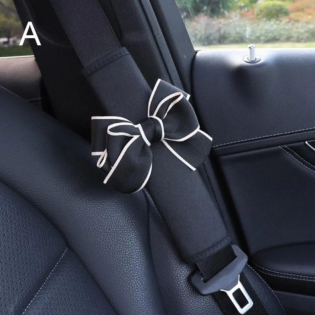 1Pcs Cute Women Bowknot Soft Plush Car Seat Belt Cover Velvet Auto Seat Belt Shoulder Strap Harness Cushion Protector Pads