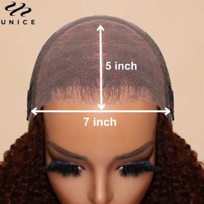 UNice Hair 200% Density Reddish Brown Curly Wig 7x5 Pre Cut Pre Bleached Glueless Wig Human Hair Ready To Wear