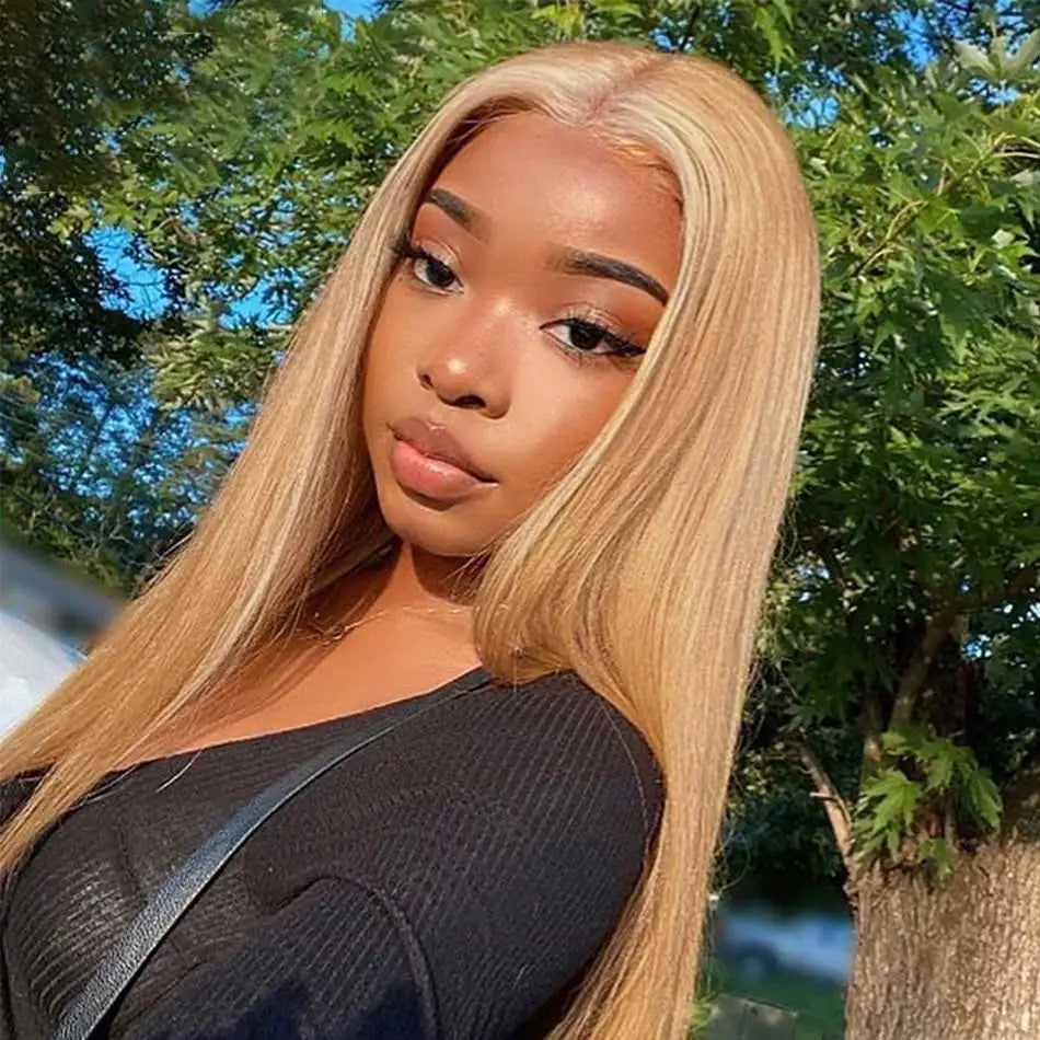 13x4 HD Transparent Lace Front Human Hair Wigs 27# Honey Blonde Colored Straight Human Hair Lace Frontal Wigs For Black Women