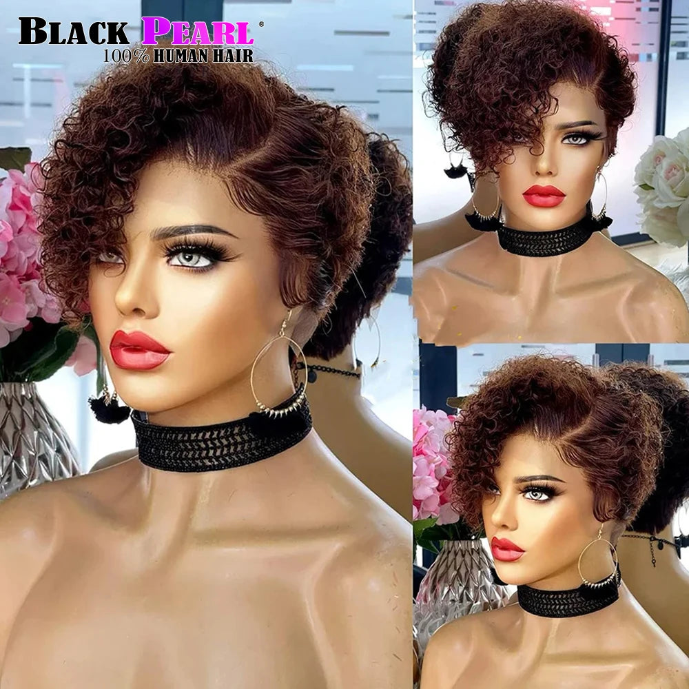 Short Bob Wig Pixie Cut Wig Curly Human Hair Wigs For Women 13x6x1 Lace Front Transparent Deep Wave Lace Wig Preplucked Hairline