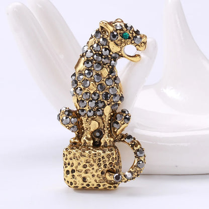 Women's Rhinestone Leopard Brooches Unisex Animal Pins 4-Color Office Party Casual Accessories Gifts