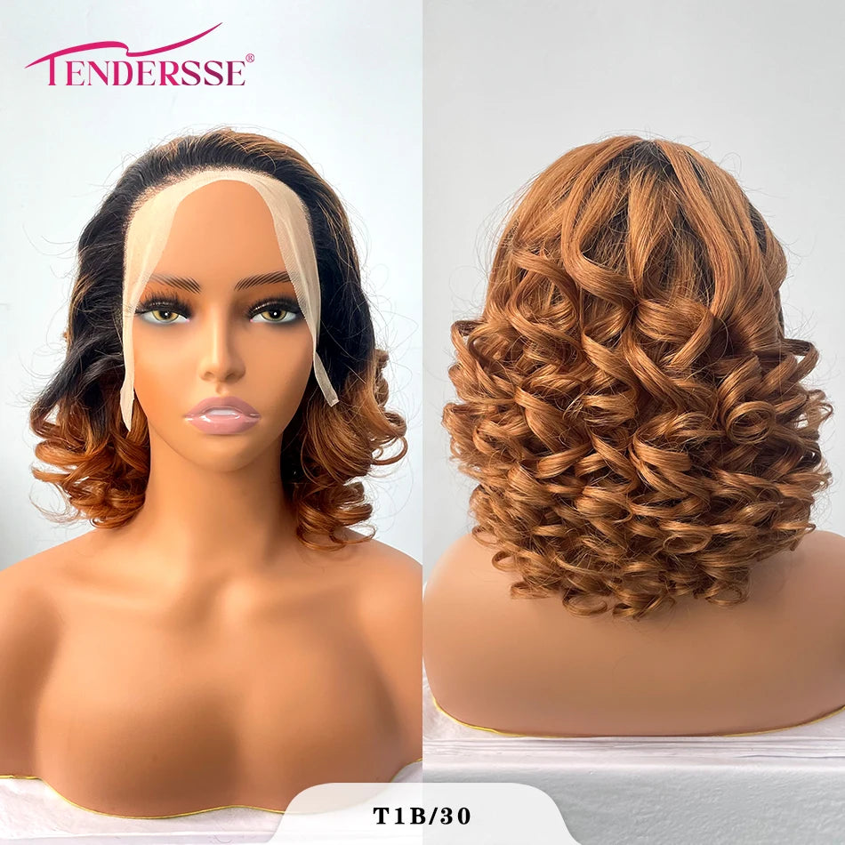 100% Indian Hair Bouncy Curly Loose Wave 13x4 HD Lace Front Wig Ombre Double Drawn Curl Wig 250% Density Glueless with Baby Hair