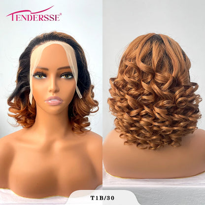 100% Indian Hair Bouncy Curly Loose Wave 13x4 HD Lace Front Wig Ombre Double Drawn Curl Wig 250% Density Glueless with Baby Hair