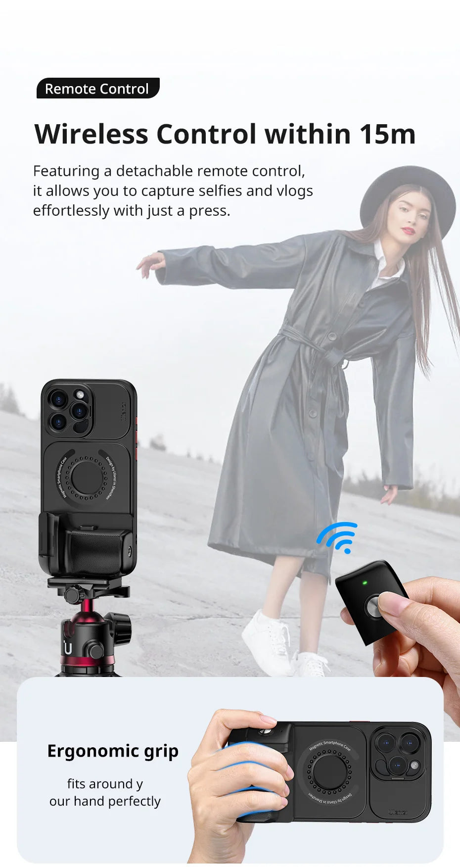 Ulanzi O-LOCK Phone Video Kit for iPhone 15 Pro/Pro Max 15M Remote Selfie Kit Magsafe Phone Case & Grip Handle Kit Vlog Kit