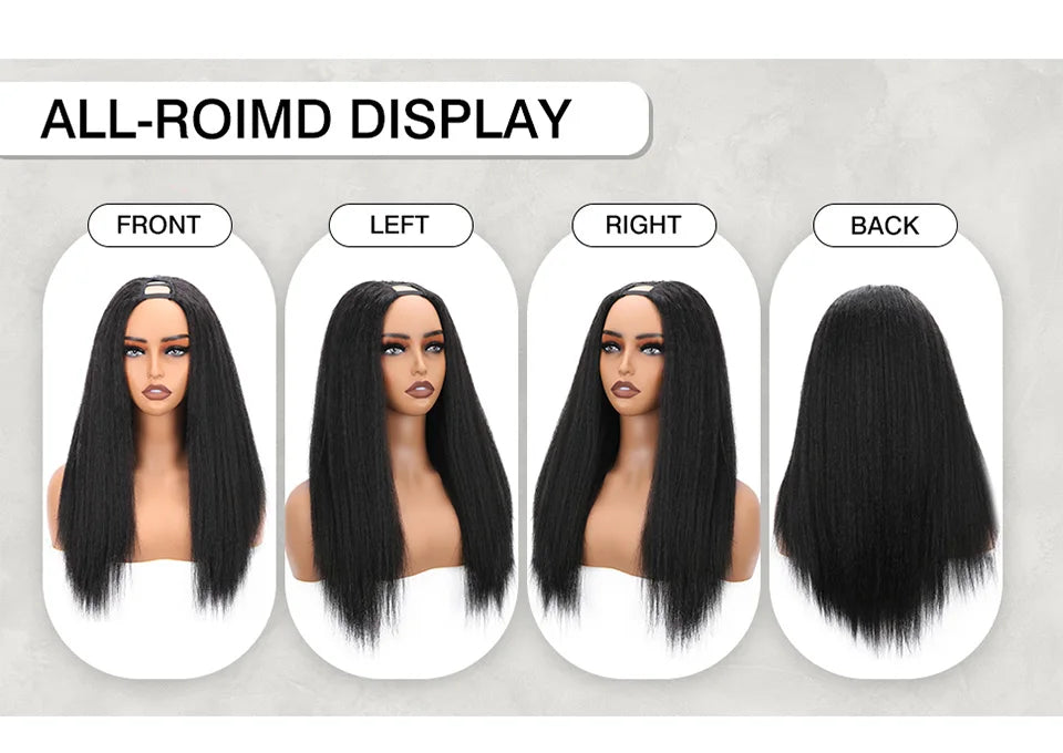 Yaki Straight U Part Wigs for Black Women Kinky Straight U Part Wig Human Hair Short Black Brown U Part Wig Kinky Straight Clip