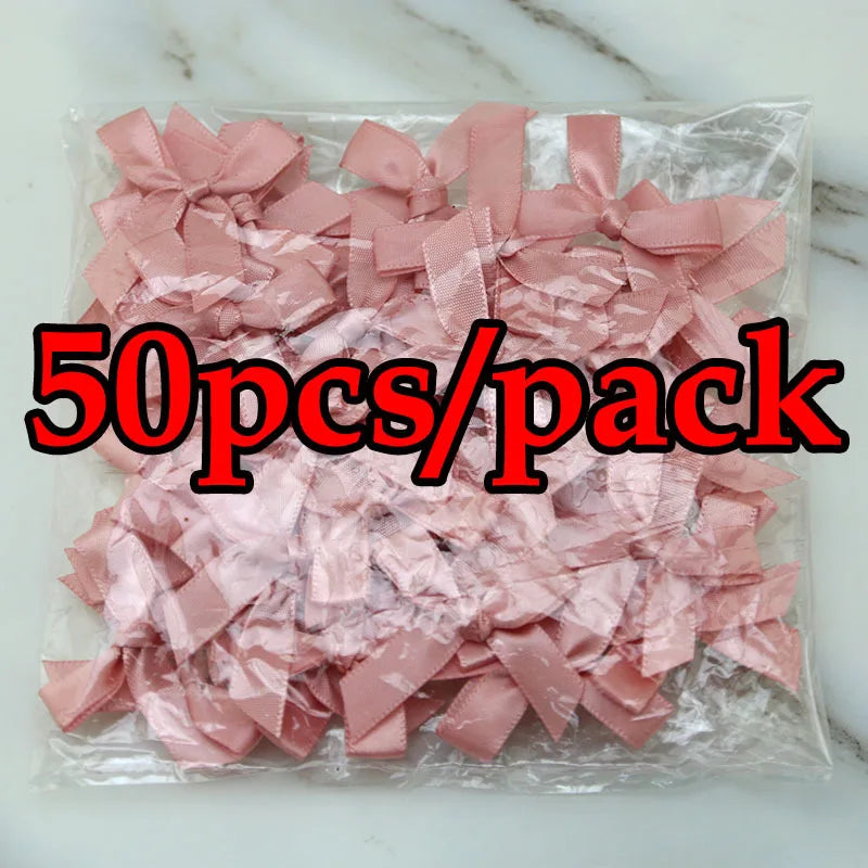 (50 Pcs) 4*4cm Colourful Ribbon Bows Small Size Polyester Satin Ribbon Bow Flower DIY Craft Decoration