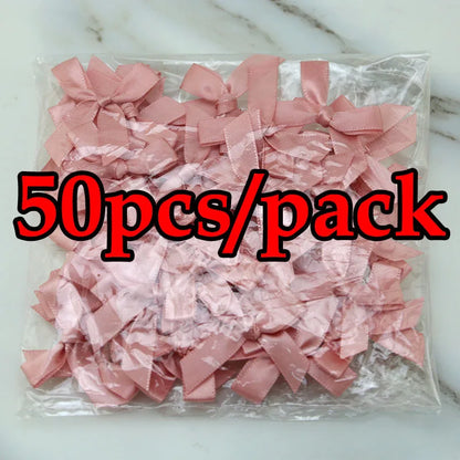 (50 Pcs) 4*4cm Colourful Ribbon Bows Small Size Polyester Satin Ribbon Bow Flower DIY Craft Decoration