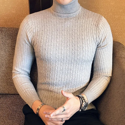 Winter High Neck Thick Warm Sweater Men Turtleneck Brand Mens Sweaters Slim Fit Pullover Men Knitwear Male Double Collar