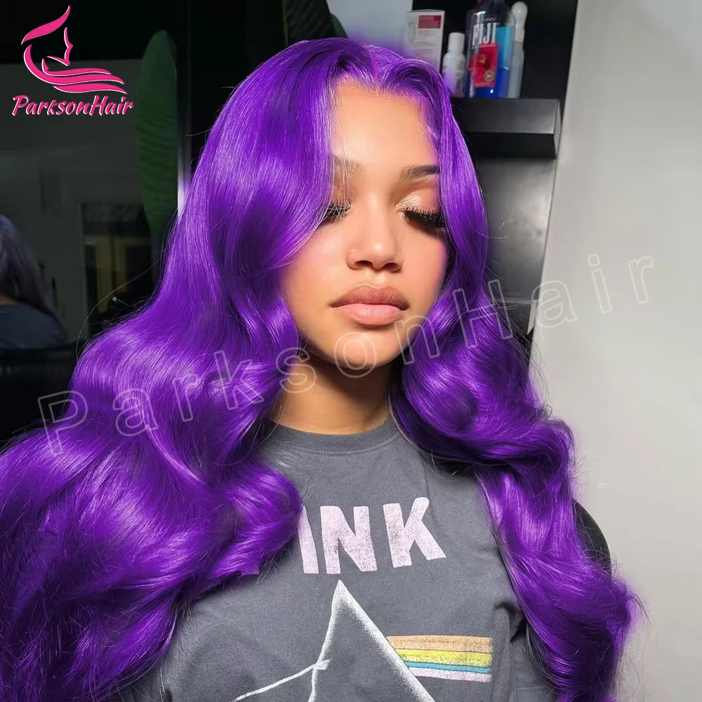 Violet Purple Color Wig 13x6 HD Transparent Lace Front Human Hair Wigs Body Wave Lace Frontal Wig for Black Women Remy Parksonha