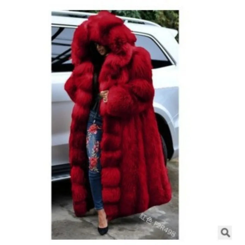 Women Solid Plush Warm Cardigan Coat 2023 Autumn Winter Faux Fur Large Coat Women's Casual Long Sleeve Hooded Faux Fur Coat