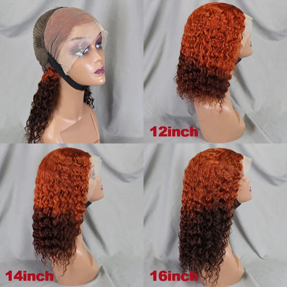 13x4 Lace Front Wigs 200% Density Bob Water Wave Wig 4/27 Human Hair Curly Human Hair with Baby Hair Wigs for Women 10-16 Inches