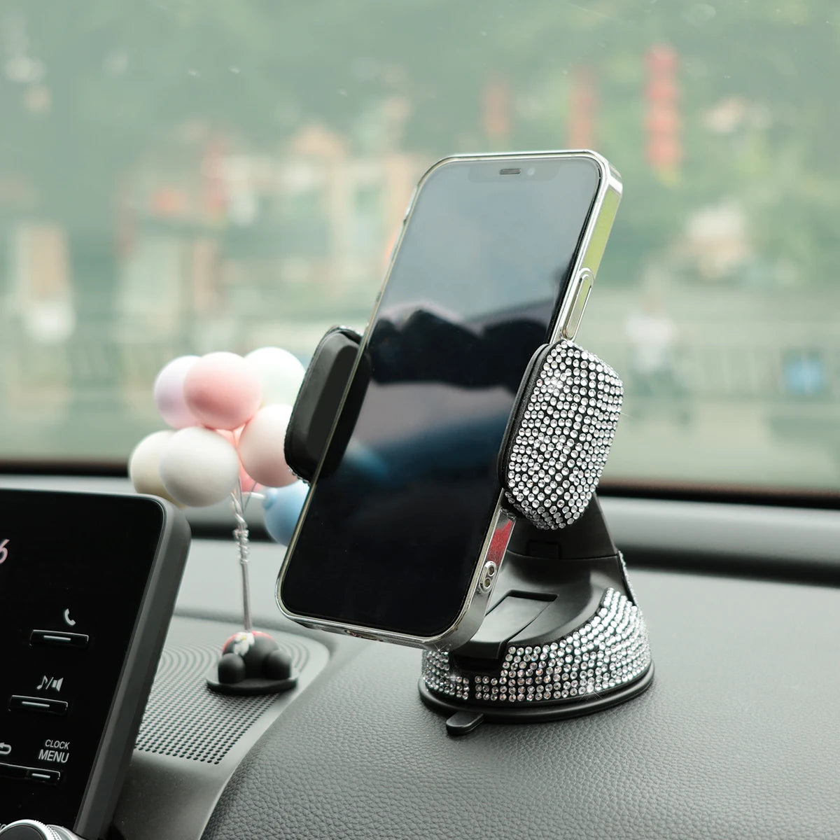 1pc Rhinestone Decor Car Phone Holder Durable Stylish Construction for Safe Driving 360° Rotation & Dashboard Suction Cup Mount!