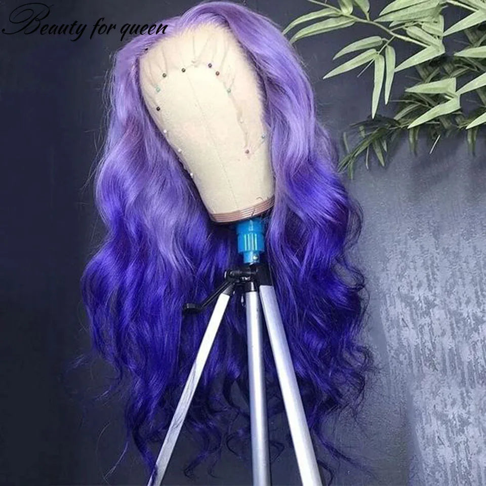 13*4Body Wave Blue Lace Front Human Hair Wigs For Women 150 Density Brazilian Hair HD Transparent Lace Frontal Wigs