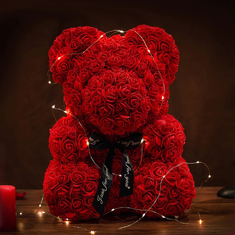 Valentine Gifts Decoration Rose Bear Artificial Flower With Box Lights Teddy Bear For Women Girlfriend Birthday Gift Love Flower