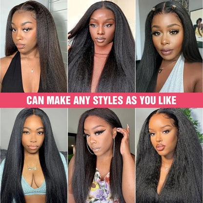 Yaki Kinky Straight HD Lace Glueless Wig Human Hair Ready To Wear And Go Preplucked Wigs For Women 100% Human Hair 200 Density