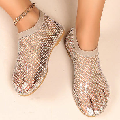 Women Flats Shoes Crystal Luxury Cool Boots Sandals Summer Designer Mesh Casual Walking Shoes New Loafers Women Plus Size 43