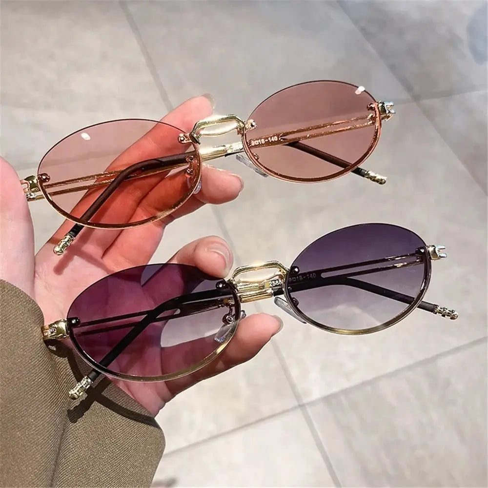 Vintage Metal Punk Sunglasses Rimless Oval Sun Glasses Trendy Frameless Shades UV400 Protection Gradient Glasses