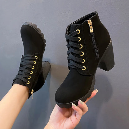 New Spring Winter Women Pumps Boots High Quality Lace-up European Ladies Shoes PU High Heels Boots Fast Delivery Platform Boots - MAGUSTA BEAUTY