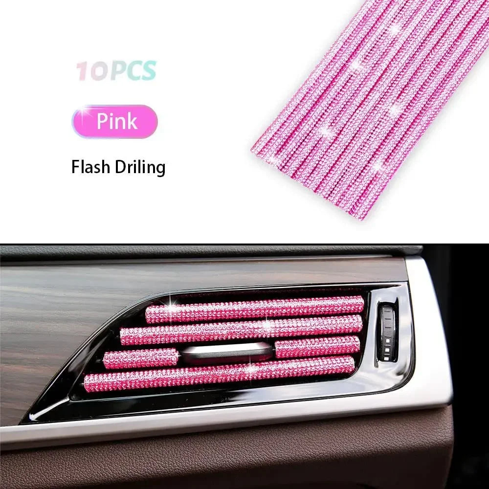 10Pcs Diamond Car Air Conditioner Outlet Strip Drill U Shape Rhinestone Clip Decoration Shiny Crystal Trim Strip Car Accessories