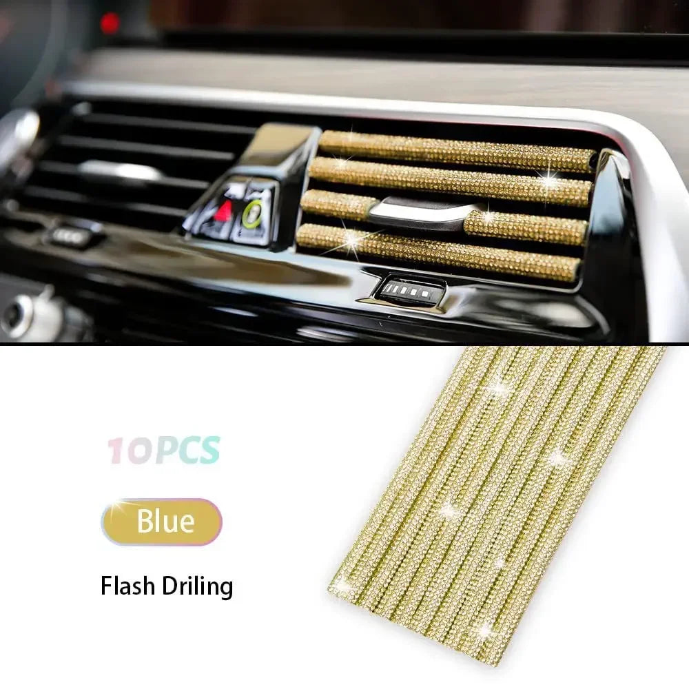 10Pcs Diamond Car Air Conditioner Outlet Strip Drill U Shape Rhinestone Clip Decoration Shiny Crystal Trim Strip Car Accessories