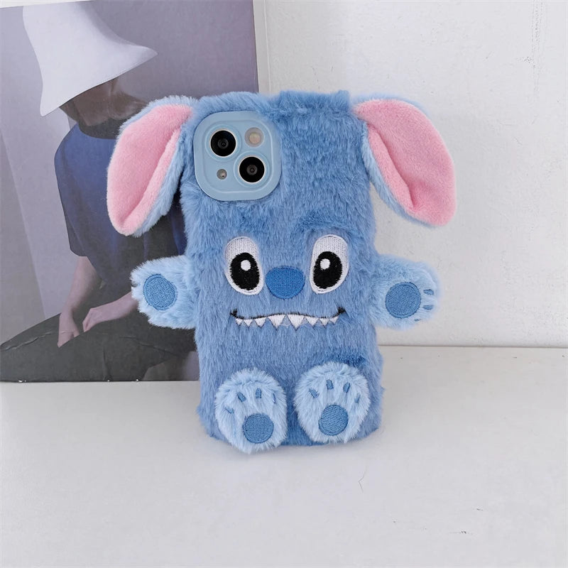 Soft Stitch Plush Phone Case For Samsung Galaxy S24 Ultra S23 Plus S22 S21 S20 FE S10 S9 S8 Cute 3D Cartoon Furry Warm Fur Cover