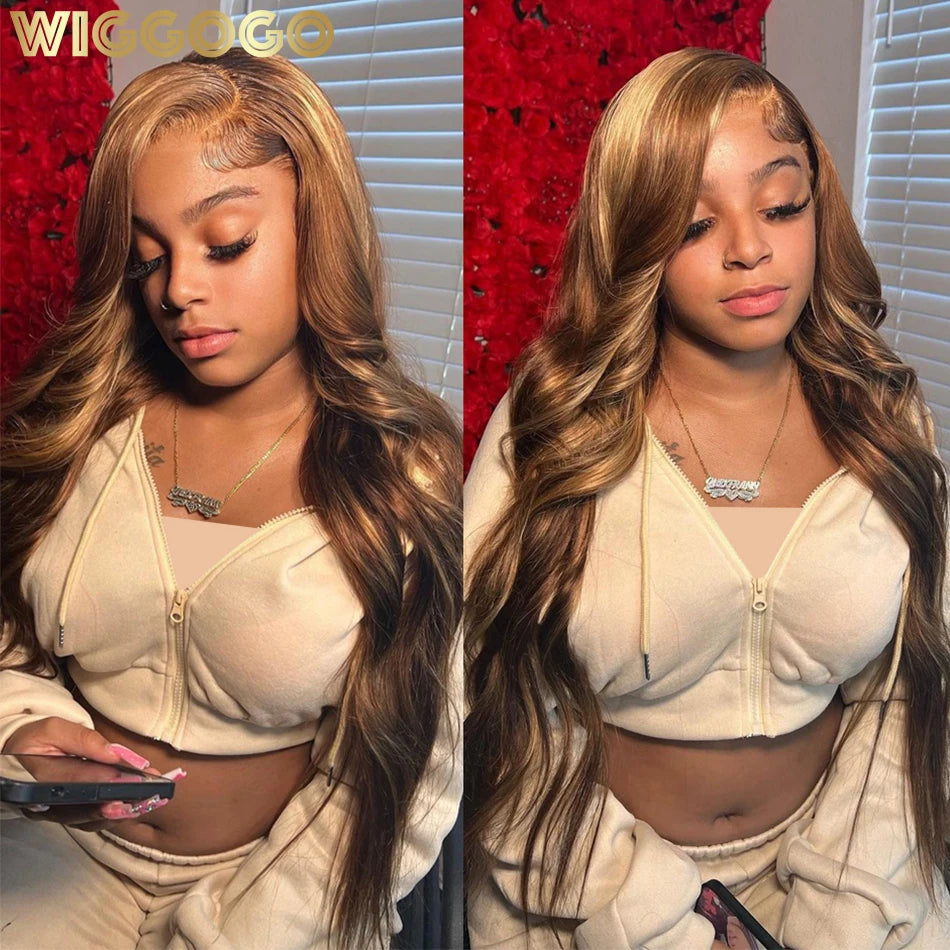 Wiggogo Highlight Wig Human Hair Honey Blonde Lace Front Wig Human Hair 13X6 Hd Lace Frontal Wig 13X4 Body Wave Human Hair Wigs