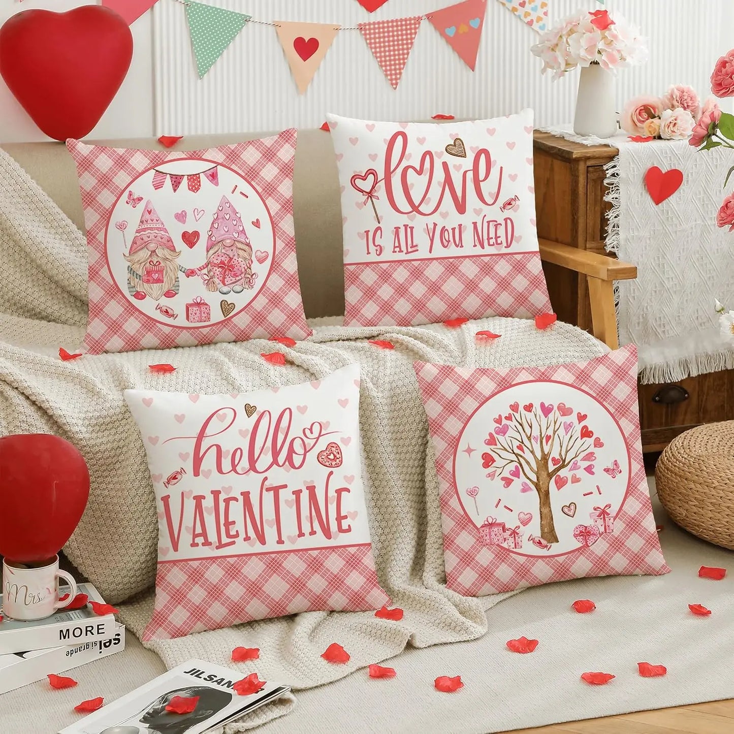 Valentines Decor Love Heart Designs Decorative Pillowcases for Home Sofa Couch Cushion Decoration