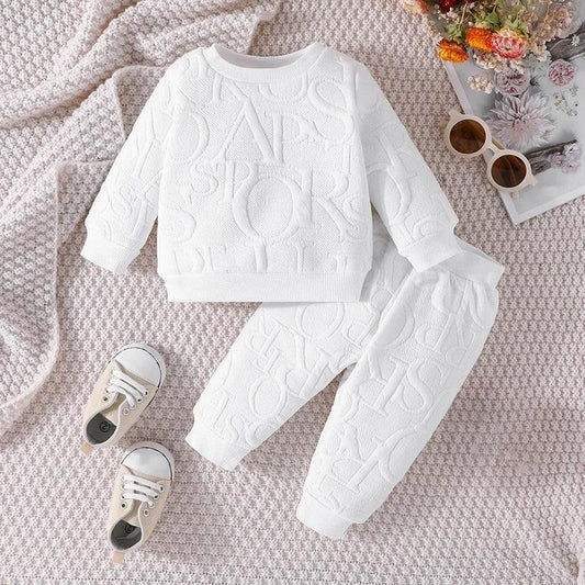 Terno for Kid Boys Girls 3-24 Months Long Sleeve Letter Tshirt Long Pants Solid Color Outfit Toddler Infant Clothing - MAGUSTA BEAUTY