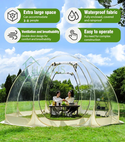 Transparent Dome Tent Camping Tent Outdoor Waterproof 4-8 Person Transparent Mushroom Tent For Wild Trips Hiking SurvivalOutdoor