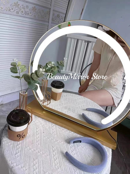 Vanity Mirror with Lights LED Round Makeup Mirror for Bedroom with 15X Magnification Smart Touch Dimmable 3 Modes 360° Rotation