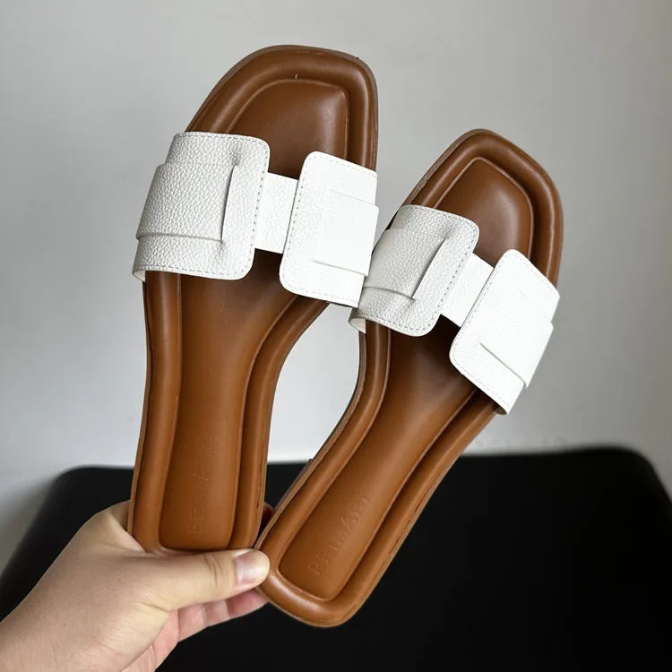 Women Fashion Slippers Summer Outdoors Beach Slippers Soft Flats Home slippers Female Luxury Leather Sandals Casual Slides Shoes